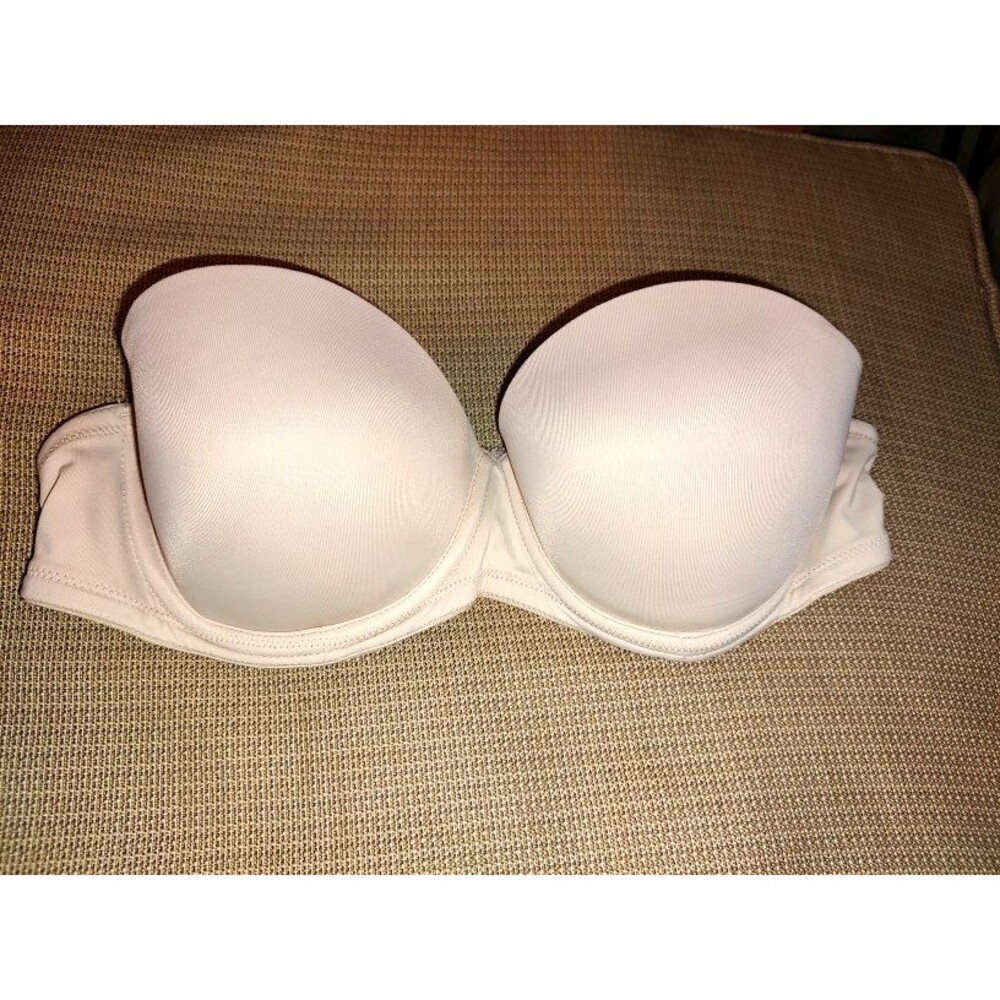 Victoria's Secret PINK Womens Beige & Pink Lining Push Up Strapless Bra Size 32C